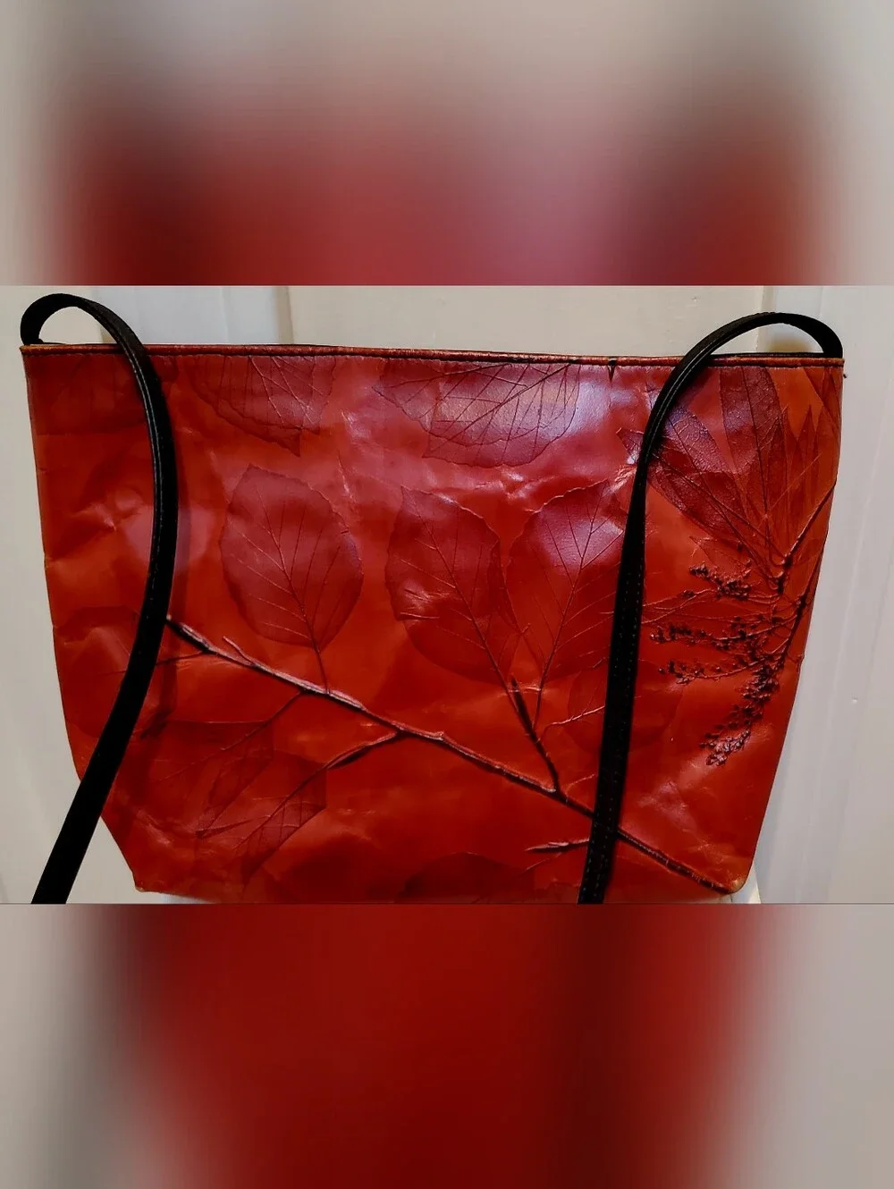 C.L. Whiting Leaf Leather Artisan Collection Red Leather Crossbody Bag